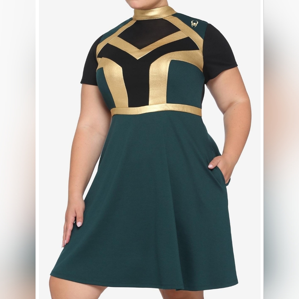 Her Universe - Marvel Loki Short Sleeve Fit-and-Flare Dress